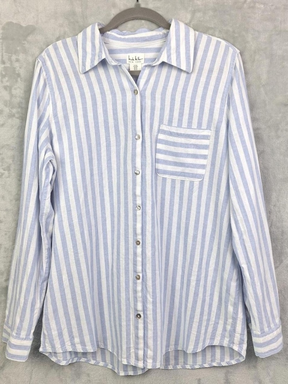 NWT Nicole Miller Striped Linen Blend Button Down Shirt - Size M